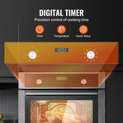 KFFKFF Single Wall Oven, 24" Electric Oven for Built-in Installation, Offers 9 Cooking Modes, 2.68 Cu.Ft Capacity, Includes Timer, 2800W Power