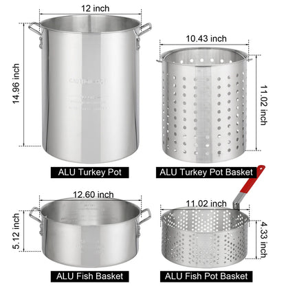 Turkey Fryer Kit, 30QT Aluminum Turkey Deep Fryer & 10QT Fish Fryer Kit w/Baskets & Stand, 54000 BTU Propane Burner, Thermometer, Marinade Injector, Turkey Rack & Rack Lifter, for Outdoor Cooking