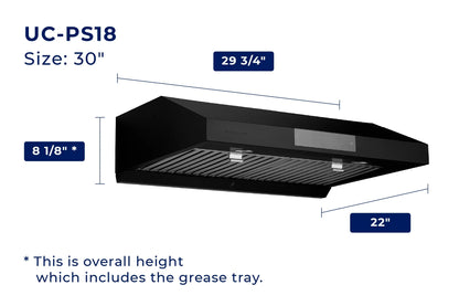 "Hauslane Chef Series 30"" UC-PS18 Under Cabinet Range Hood, Heavy Duty, 3-Way Venting, LED Lamps, Stainless Steel"
