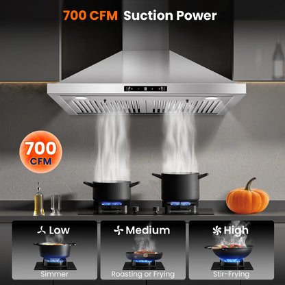 30 inch New Stainless Wall Mount Range Hood Kitchen Stove Exhaust Vent 3-Speed Fan 120V with Led Bulb