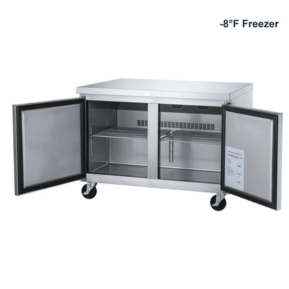 NSF 48 in. 2-Door Undercounter Freezer 13 Cu. Ft. Worktop Commercial Freezer in Stainless Steel ETL