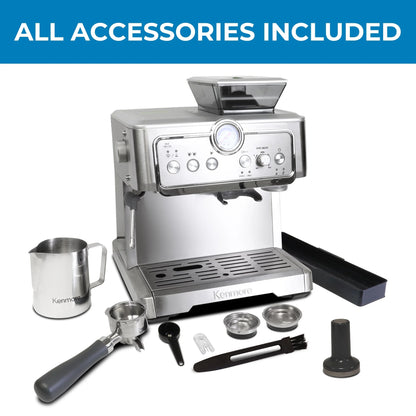 Kenmore Espresso Machine With Grinder & Milk Frother, Stainless Steel