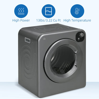 HOMCOM Compact Laundry Dryer Machine, 1300W, 3.22 Cu. Ft. Electric Automatic Portable Clothes Dryer with 7 Drying Modes and Stainless Steel Tub for Apartment or Dorm, White