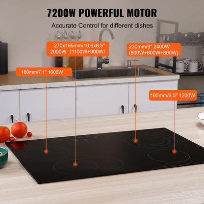 KFFKFF Ceramic Cooktop, 30" 4 Burners Induction Stovetop, 240V 7200W with Touch Control, Timer & Child Lock, 9 Temperature Levels for Diverse Culinary Tasks