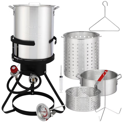Turkey Fryer Kit, 30QT Aluminum Turkey Deep Fryer & 10QT Fish Fryer Kit w/Baskets & Stand, 54000 BTU Propane Burner, Thermometer, Marinade Injector, Turkey Rack & Rack Lifter, for Outdoor Cooking