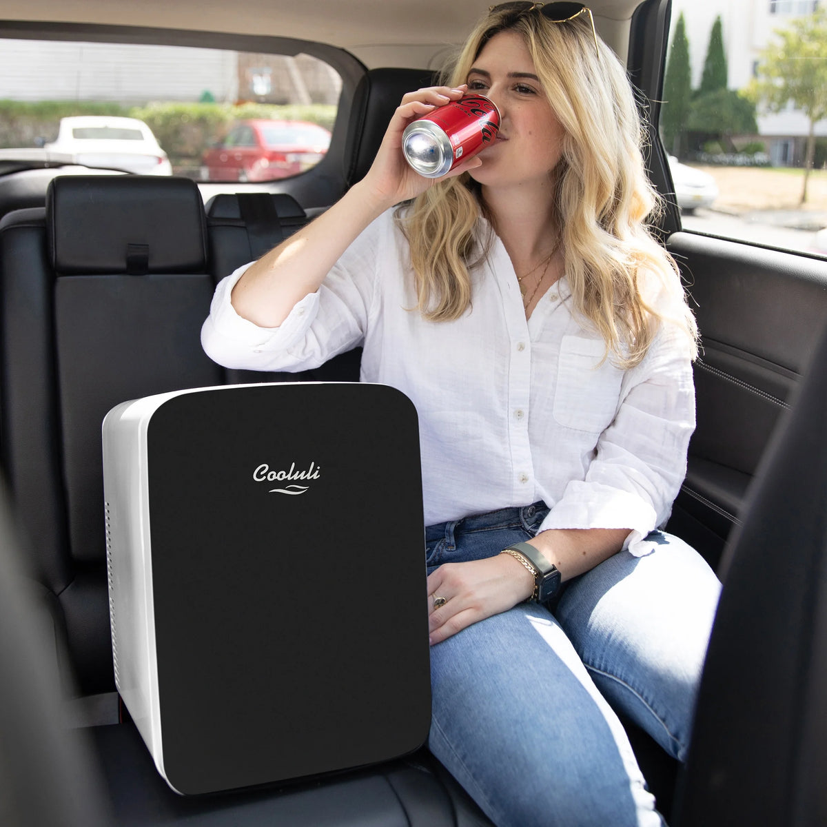 Cooluli Infinity Black 15 Liter Compact Portable Cooler Warmer Mini Fridge for Bedroom, Office, Dorm, Car - Great for Skincare & Cosmetics (110-240V/12V)