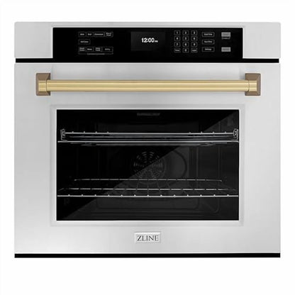 ZLINE 30 in. Autograph Edition Professional Convection Single Wall Oven with Air Fry and Self Clean in Stainless Steel with Champagne Bronze Handle (WASZ-30-CB)