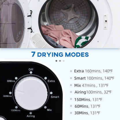 Clothes Dryer HOMCOM Portable Clothes Dryer, 120V 1300W Compact Laundry Dryer with Intelligent Drying, 3.2 cu.ft Stainless Steel Drum, Front Load Electric Dryer for Apartments, Dorms, RVs, White,Elec
