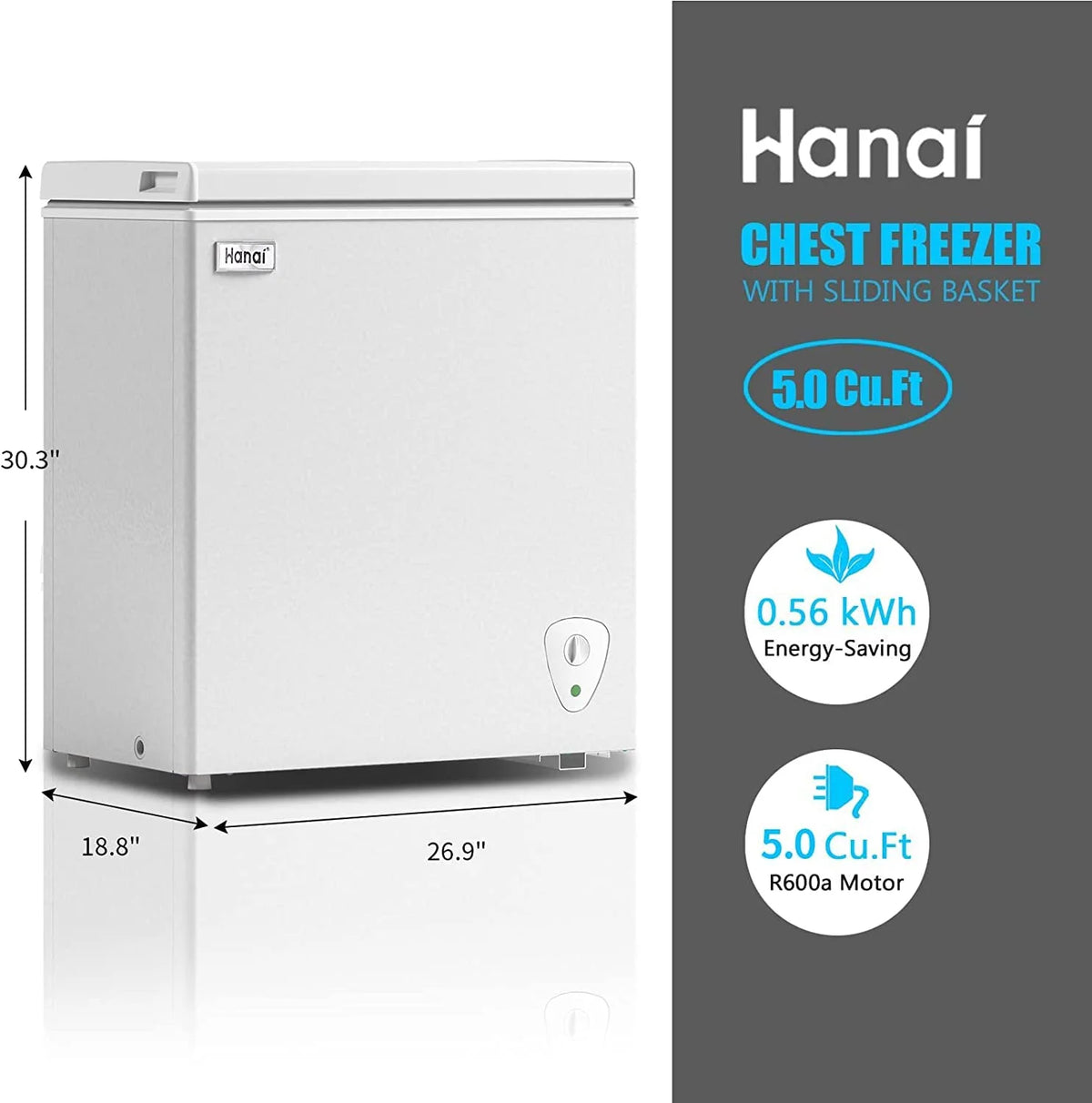 WANAI Chest Freezer 5 Cu.ft, Deep Freezer with Top Open Door ,White