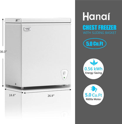 WANAI Chest Freezer 5 Cu.ft, Deep Freezer with Top Open Door ,White