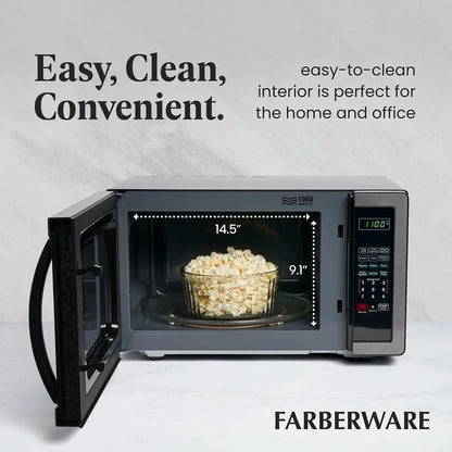 Farberware Stainless Steel Countertop Microwave Oven with Child Lock, 1.1 Cu Ft Black Stainless
