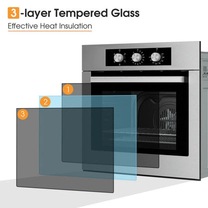 Yardi Yard 24 Inch Single Wall Oven 2.47Cu.ft with 5 Cooking Modes, Single Wall Oven with 360�� Hot Air Circulation, Well-made Built-in Oven for Indoor, Silver