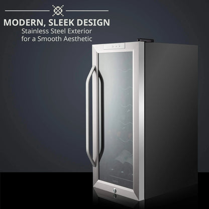 Ivation 18 Bottle Compressor Wine Refrigerator, Freestanding Wine Cooler with Lock, Stainless Steel
