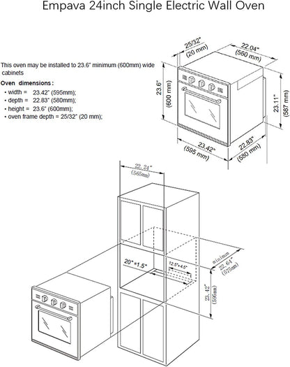 Empava 24" Single Wall Oven with 6 Cooking Functions and Mechanical Knobs Control in Stainless Steel, 24 Inch