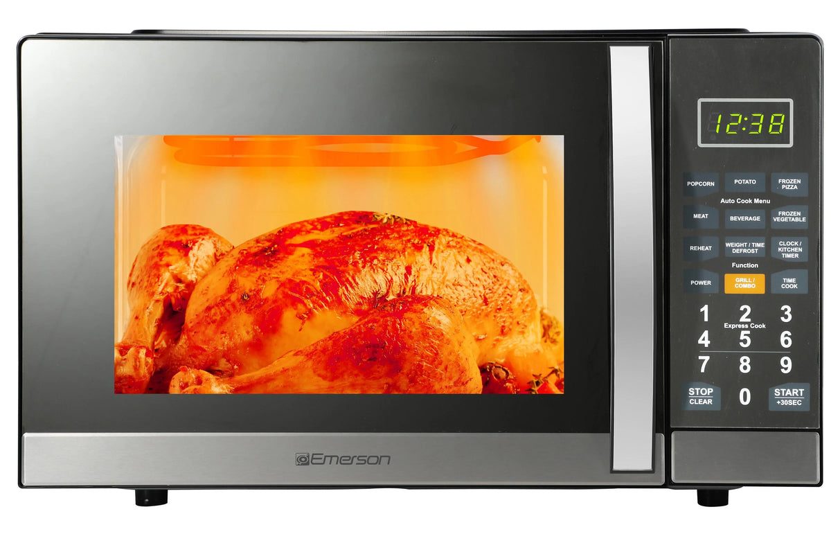 Emerson 1.1 Cu Ft, 1100W Mirror Finish Countertop Microwave Oven with Grill, MWG1191SB