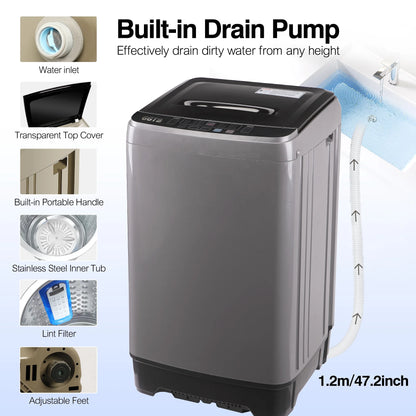 GGTB Portable Washing Machine for Apartments, 17.7 lbs Full Automatic Clothes Washer Machine,1.9 Cu.ft Top Load Washer with 10 Wash Programs/8 Water Levels, Coffee Gold
