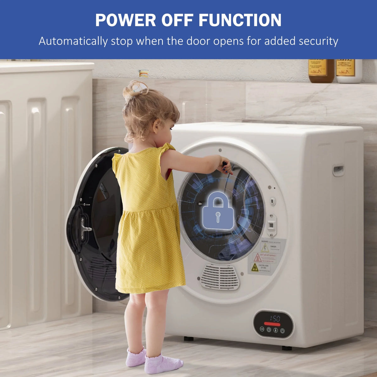 Portable Clothes Dryer 1.5 Cu.Ft Compact Electric Dryer for Apartments Dorms and Rvs 3 In 1 Freestanding Wall Mount Stackable Design 850W Front Load With Stainless Steel Drum White