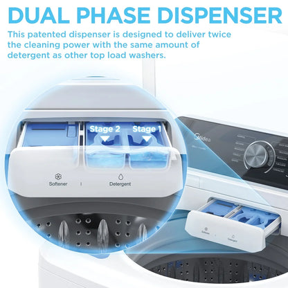 MIDEA 4.5 Cu Ft Smart Top Load Wave-Impeller Washing Machine with Stainless Steel Tub, White