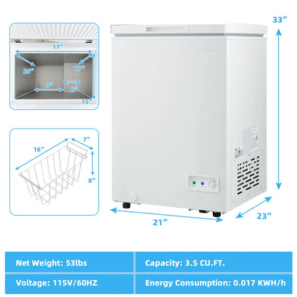 Costway 3.5 Cubic Feet Removable Storage Basket Chest Freezer