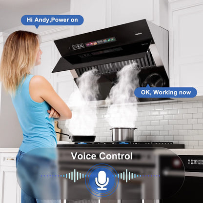 BRANO 30 inch Range Hood Stainless Steel Kitchen Hood, 900CFM, Voice/Gesture Sensing, Touch Control, Side-Draft Design