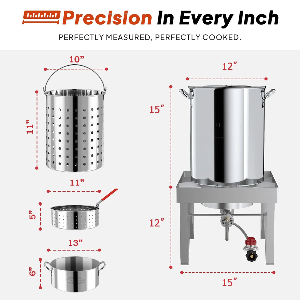 30QT Stainless Steel Turkey Fryer Kit, Stainless Steel Stand with 55,000BTU Propane Burner Stove, Waterproof Cover & Skimmer, Turkey Deep Fryer Pot, Outdoor Fish Fryer, Crawfish Boiler