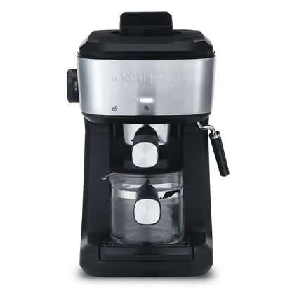 Gourmia 4-Shot Steam Espresso, Cappuccino, and Latte Maker with Frothing Wand, Black, New