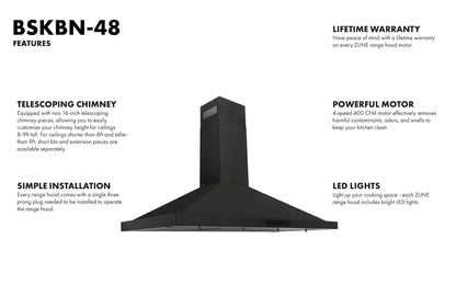 ZLINE 36 in. Wall Mount Range Hood in Black Stainless Steel (BSKBN-36)
