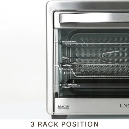 LNC  12-In-1 Large 34QT Countertop Toaster Oven Convection Rotisserie Air Fryer - 19.5" L x 15" W x 12.5" H Silver