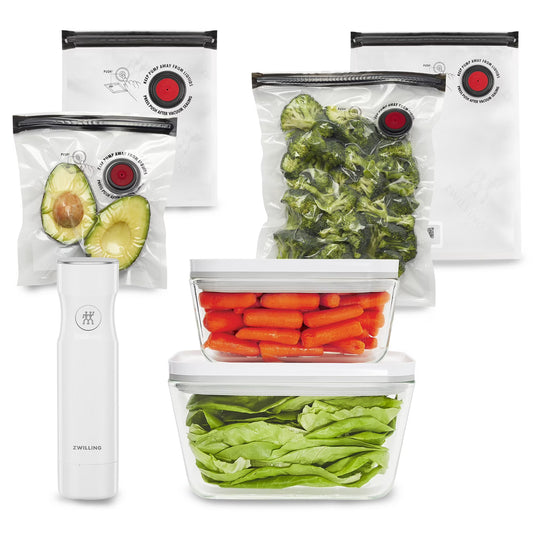 ZWILLING Fresh & Save 7-pc Vacuum Sealer Machine Starter Set, Sous Vide Bags, Meal prep, Airtight Food Containers Glass