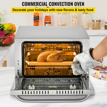 VEVOR Commercial Convection Oven,21L/19Qt,Quarter-Size Conventional Oven Countertop,1440W 3-Tier Toaster with Front Glass Door,Electric Baking Oven with Trays Wire Racks Clip Gloves