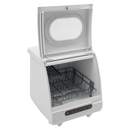 Portable Countertop Dishwasher 5 Washing Programs with Water Tank Leak-Proof Dry 360° Rotation Flushing, Uitable for Homes Kitchen Apartments Dormitories Campers