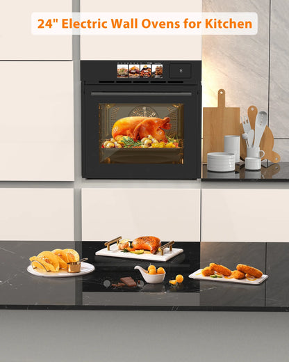 Zzistar Single Wall Oven with TFT Display ,24" Built-in Electric Ovens with 11 Functions, 8 Automatic Recipes, 2800W, 240V, 2.5Cu.f