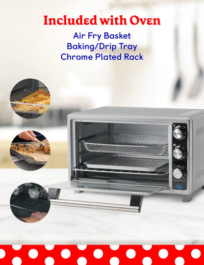 Betty Crocker Air Fryer Convection Toaster Oven, Multifunction 6-Slice Toaster and Air Fryer Oven, 0.8 Cu. Ft. 6 Slice Capacity AirFryer Toaster Oven Combo, 7 Function Convection Oven, Silver