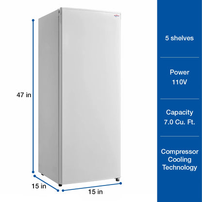Koolatron Garage-Ready Upright Freezer 7.0 cu ft (198L) White Low Frost