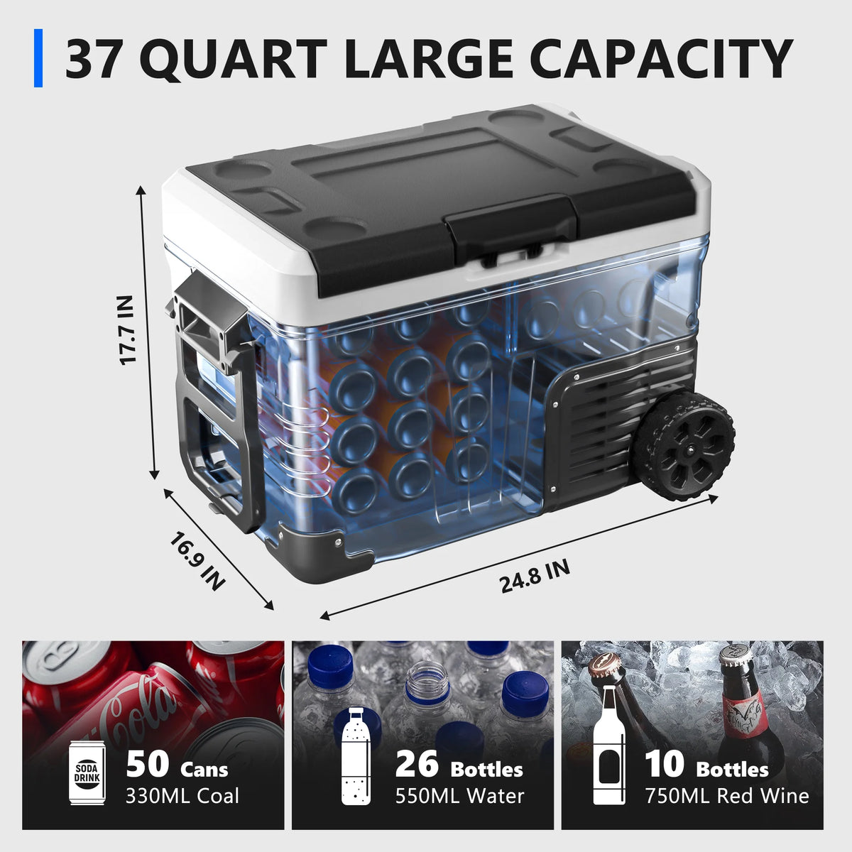 Simzlife 12V Car Refrigerator, 37QT Electric Cooler DC/AC, -4℉~68℉, RV Freezer Fridge Cooler with Wheels & 2 Baskets