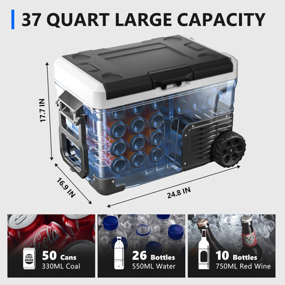 Simzlife 12V Car Refrigerator, 37QT Electric Cooler DC/AC, -4℉~68℉, RV Freezer Fridge Cooler with Wheels & 2 Baskets