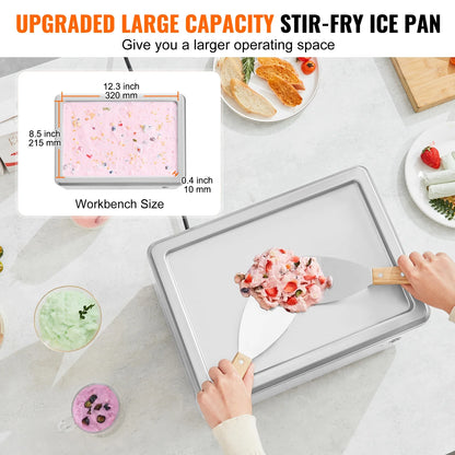 KFFKFF Fried Ice Cream Roll Machine - A Rolled Ice Cream Maker with a 19.3 x 14.9 Inch Pan