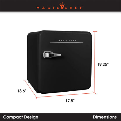 Open Box Magic Chef 1.6 Cu. Ft. Retro Mini Fridge with LED Light, Black, 34 lbs