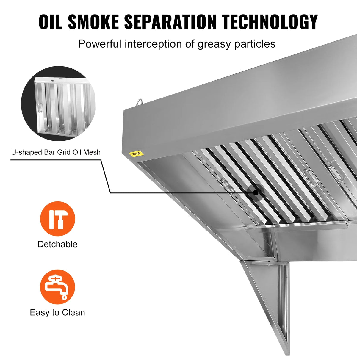 BENTISM Commercial Exhaust Hood 4ft Food Truck Hood Exhaust 201 Stainless Steel