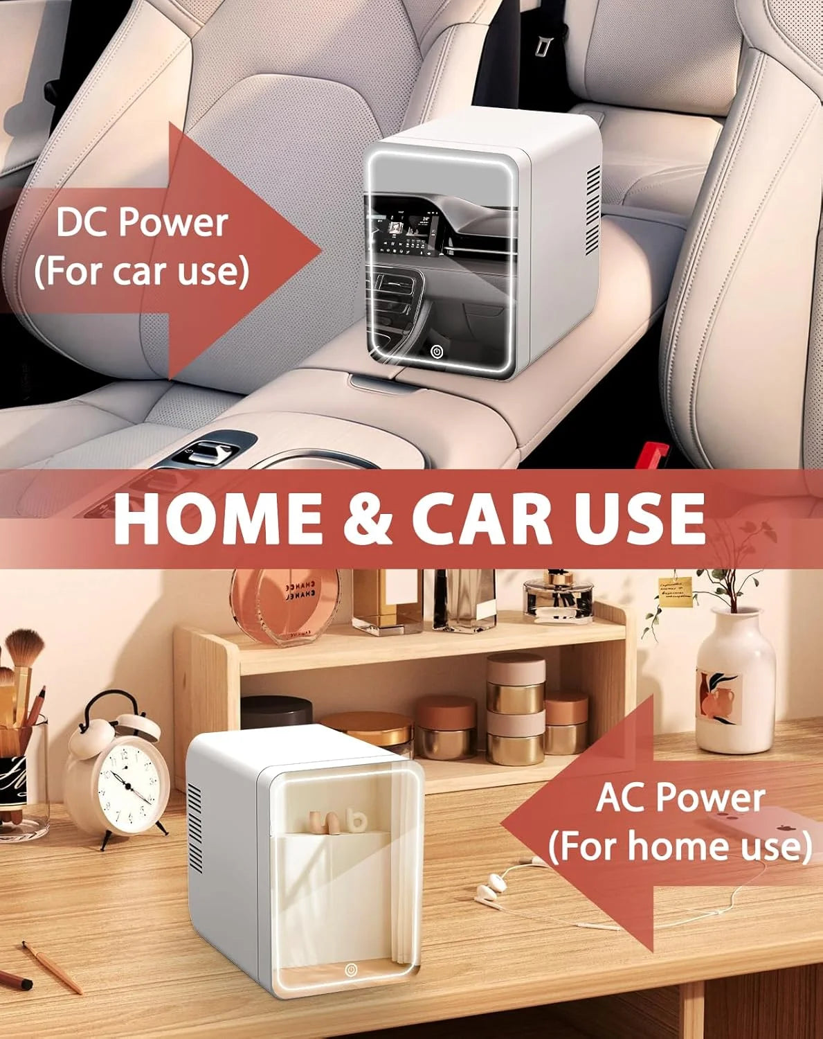 4L  Skincare Fridge with Dimmable LED Mirror | Portable Cooler & Warmer for Cosmetics, Skincare, Bedroom & Office