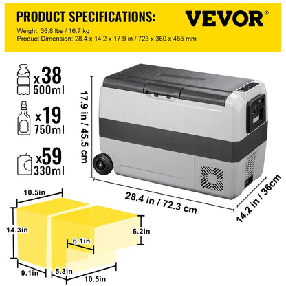 VEVOR Car Refrigerator 48Qt, Dual Zone Car Fridge Freezer12/24V DC & 110-240V AC Electric Compressor Cooler for Truck Vehicle RV